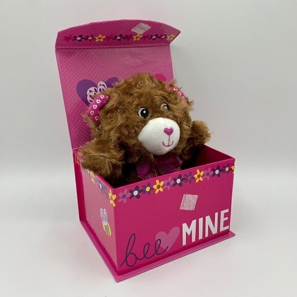 2/$15 - NEW - "bee MINE' Valentine Gift/Trinket/Keepsake Box with 6" Bear - Picture 1 of 5